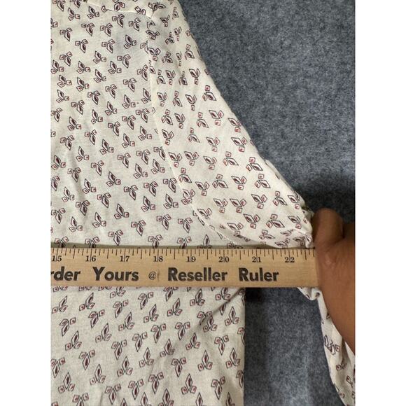 En Creme Top Women Medium V Neck Tunic Roll Tab Floral Boho Chic Cottagecore - Picture 3 of 8